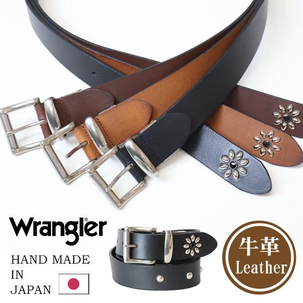 Wrangler ラングラー WR3537 スタッズ ヴィンテージ加工 レザーベルト 日本製 本革 メンズ カット可 送料無料