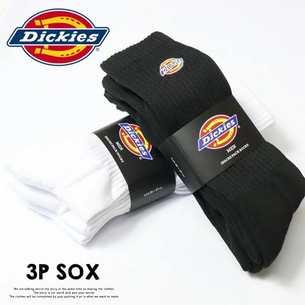 Dickies（ディッキーズ） 3P ソックス ロゴ刺繍 クルーソックス 靴下