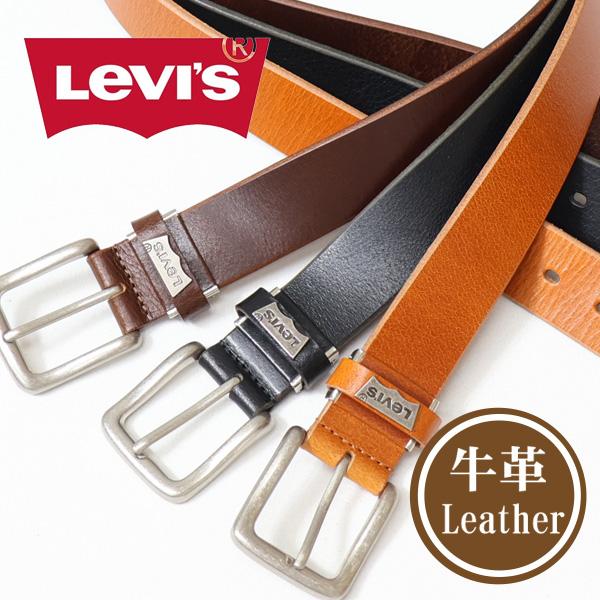 Levi's（リーバイス） メタルプレート レザーベルト 本革 メンズ
