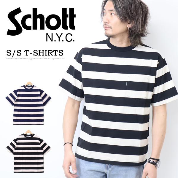 Schott N.Y.C ショット ワイドボーダー 胸ポケット 半袖Tシャツ Schott N.Y.C ショット ワイドボーダー 胸ポケット 半袖Tシャツ