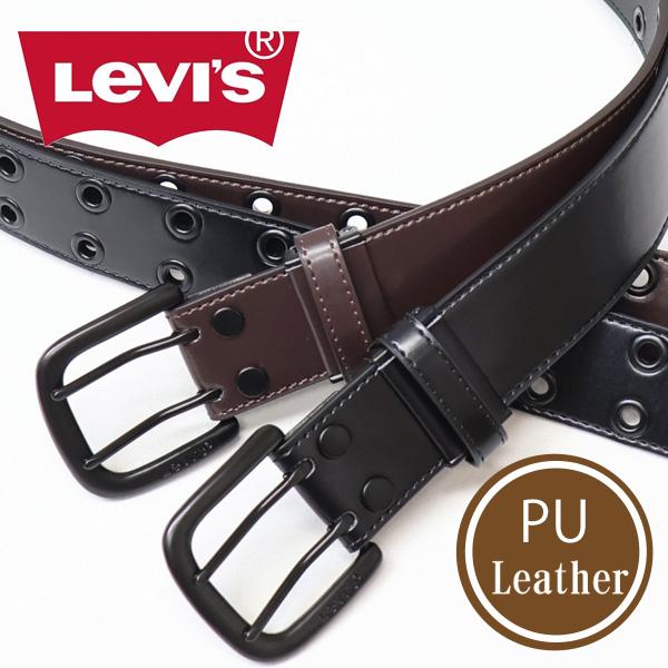 Levi's（リーバイス） ダブルピン ブラックバックル PUレザーベルト
