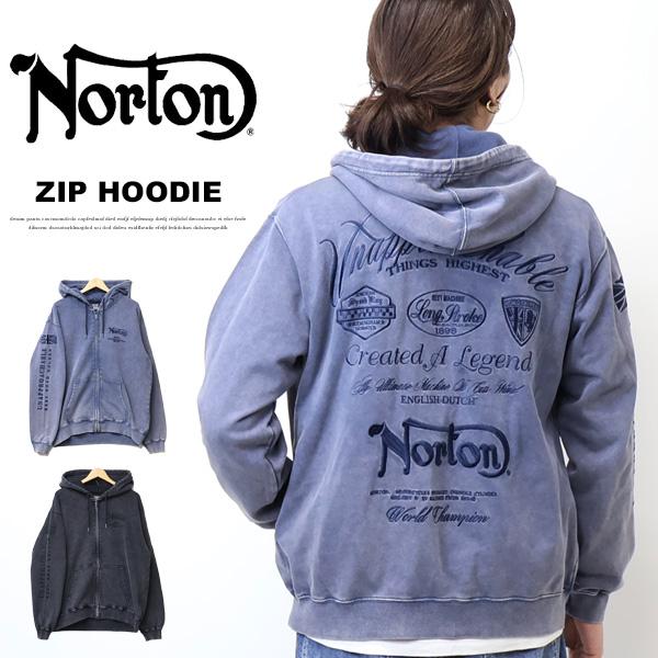 ノートン（NORTON） ヴィンテージ加工 刺繍 スウェットジップパーカー