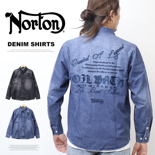 ノートン（NORTON） フロントエンブレム 同色刺繍 デニムシャツ 長袖