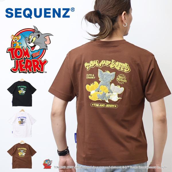 SEQUENZ トムとジェリー バック サガラ刺繍 半袖Tシャツ 半T メンズ