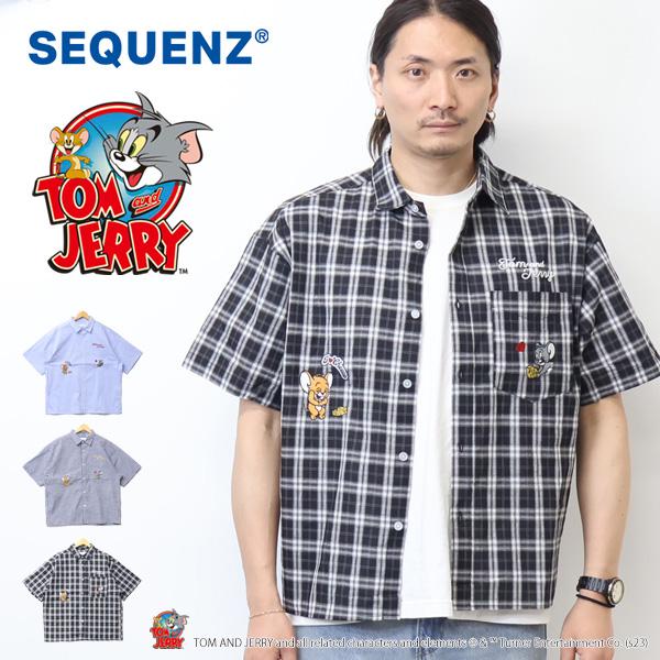 SEQUENZ トムとジェリー 刺繍 半袖シャツ メンズ ビッグシルエット