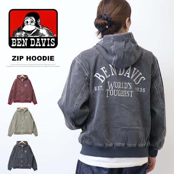 BEN DAVIS ベンデイビス ヴィンテージ加工 ツイル ジップパーカー メンズ フルジップパーカー フーディー ゴリラ ベンデビ 送料無料 26780005