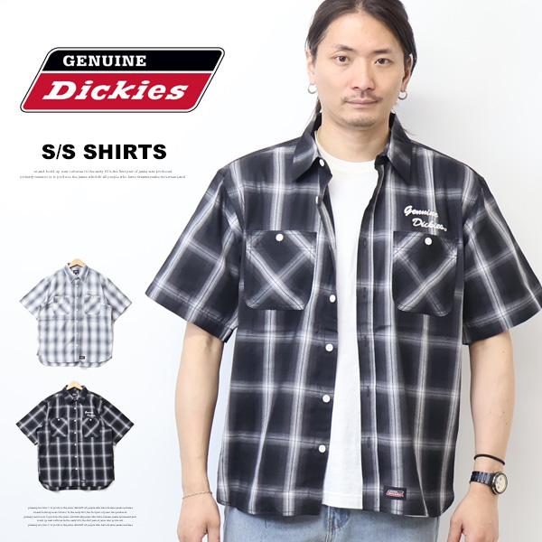 CHECK CLERIC S/S SHIRT / 半袖シャツ オープンカラー オンブレチェック サークルロゴ ブランド ワンポイント 柄80 Dickies（ディッキーズ） GENUINE Dickies ジェニュイン 半袖 オンブレ