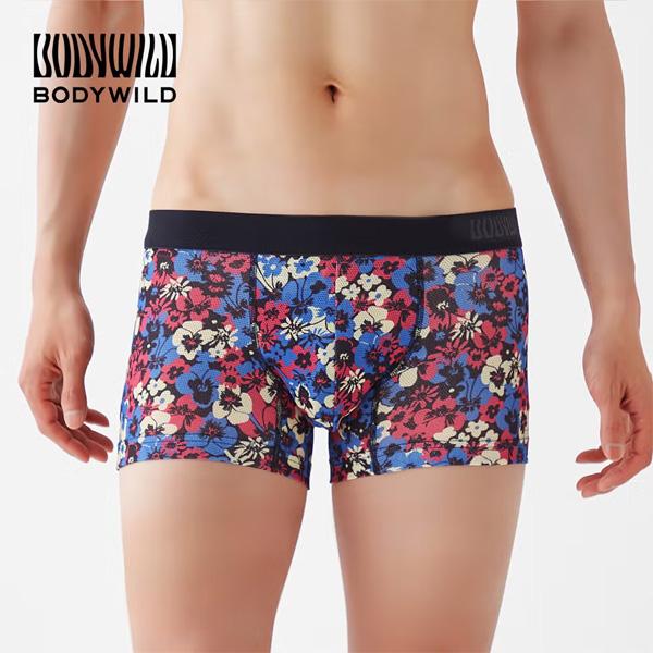 GUNZE グンゼ BODY WILD ボディワイルド ボクサーパンツ 前とじ メッシュ 吸汗速乾 スモールフラワー柄 アンダーウェア 下着 パンツ 肌着 メンズ BWC105A