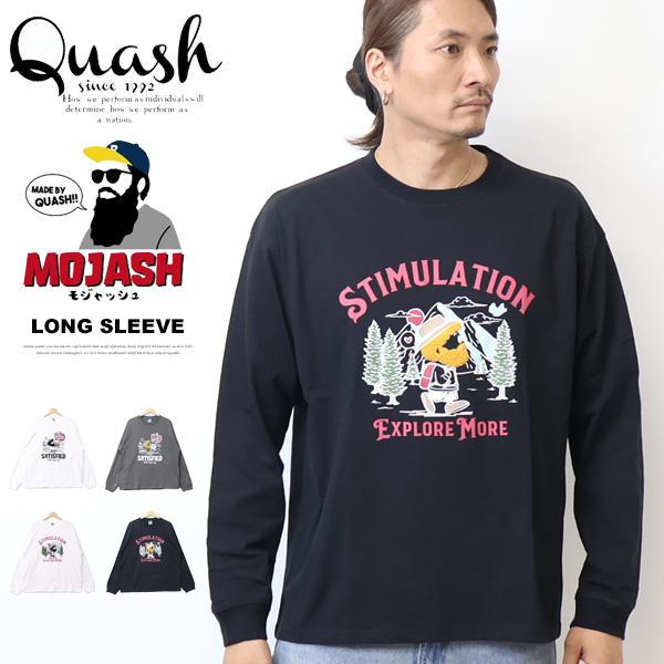 Quash クアッシュ MOJASH モジャッシュ ヒゲおじさんキャラ プリント サガラ刺繍 長袖Tシャツ ワンポイント 長T ロンT メンズ Q26-602-41G