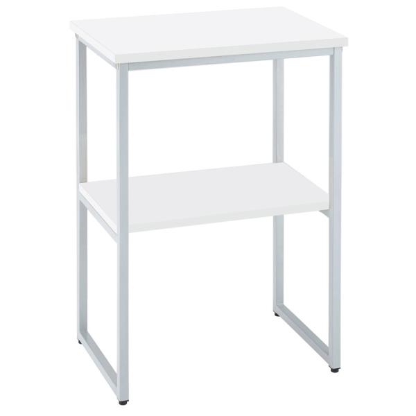 【商品説明】コンパクト電話機台のワイドタイプ。電話機と併せて名簿などA4サイズの書類が置けます。エントランスで消毒液やタイムカードなど置くラックとしても便利です。棚板は固定です。アジャスター付き。耐荷重：天板、棚板共に5Kg　＊組み立て式（...