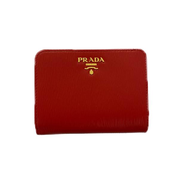 PRADA 新品1ML018 VITELLO MOVE ブラック×レッド PRADA（プラダ） VITELLO MOVE 型押しレザー 2つ折り財布/1ML018