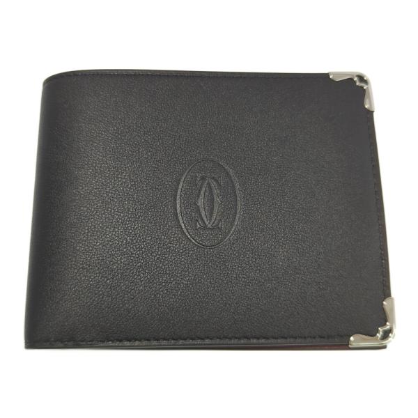 【美品】Cartier カルティエ ブラックレザー 二つ折り財布 カルティエ Cartier 財布 メンズ ブランド パシャ 二つ折り財布