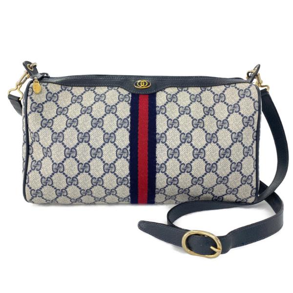 希少 オールドグッチ 3層式ショルダーバッグ GGプラス ネイビー系×黒 GUCCI（グッチ） GGプラス・オールドグッチ ショルダーバッグ/41.02