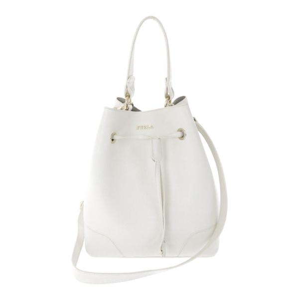 美品 フルラ ステイシー オールレザー 巾着 ゴールド金具 2way ホワイト 美品 フルラ ステイシー オールレザー 巾着 ゴールド金具 2way