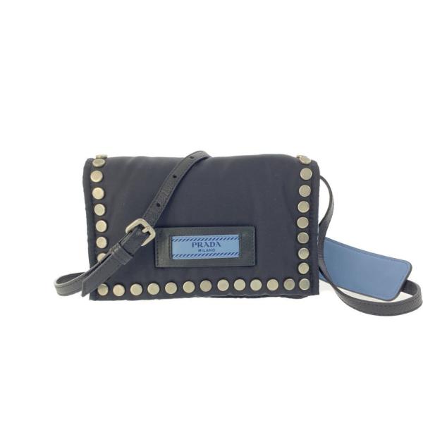 【未使用級:完品】 PRADA プラダ テスート ナイロン ハンドバッグ 黒 PRADA（プラダ） エティケット・テスートナイロン・スタッズ・2WAY