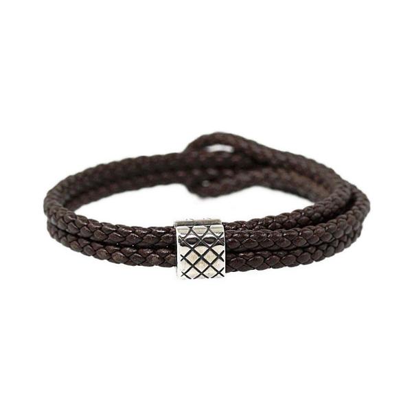 ボッテガヴェネタ イントレチャート レザーブレスレット/Sv925-7.8g