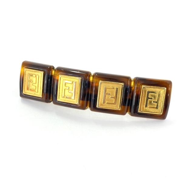 フェンディ バレッタ べっ甲風 ブラウン ゴールド金具 901328