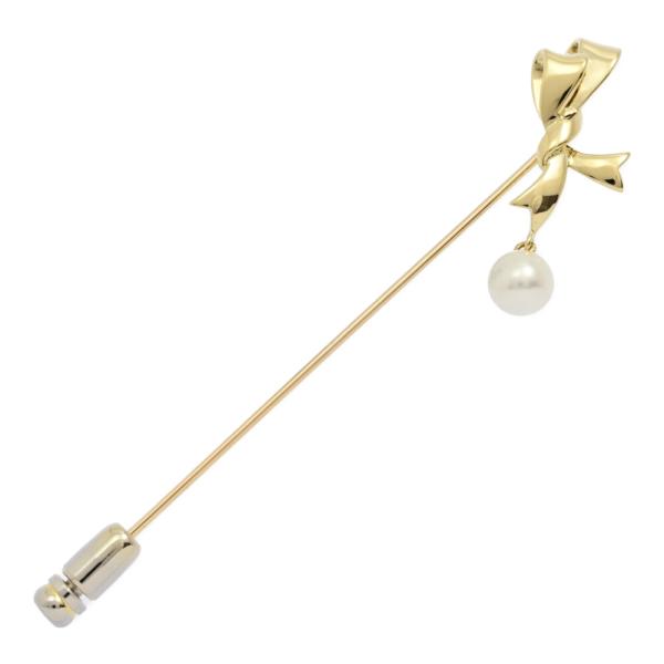 【極美品】MIKIMOTO ミキモト　リボン型 ブローチ 真珠　パールブローチ MIKIMOTO ミキモト リボン アコヤパール 真珠 ブローチ K18