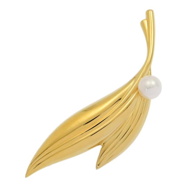 ミキモト　MIKIMOTO アコヤパール　ブローチ　真珠　パール　リーフ MIKIMOTO ミキモト シンプルライン リーフモチーフ アコヤ真珠