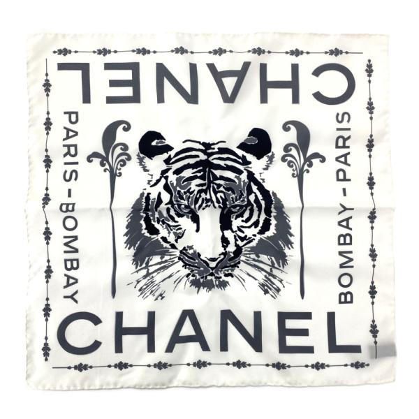 CHANEL シャネル トラ ロゴ シルク スカーフネックウェア/ホワイト 