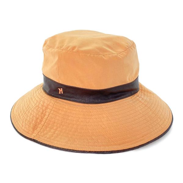 HERMES ハット 帽子 リボン レザー HERMES エルメス レザートリム ハット帽子/オレンジ/ダーク