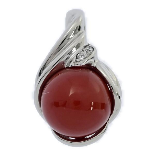 FD:0.1ct/Φ9.2mm 珊瑚 コーラル ダイヤモンド ペンダントトップ