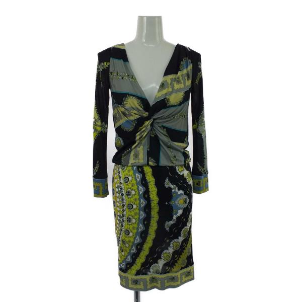 【EMILIO PUCCI】Ｖネック 幾何学模様 ドレス ストレッチワンピース EMILIO PUCCI】Vネック 幾何学模様 ドレス ストレッチ