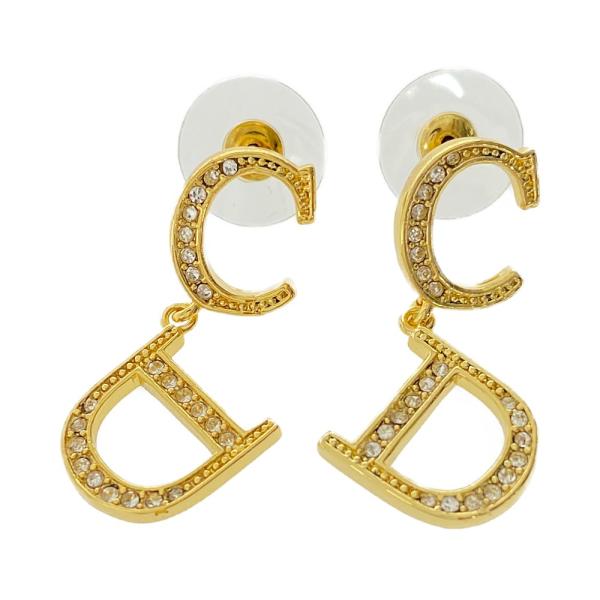 クリスチャンディオール CDロゴラインストーンピアス-5.4g/ゴールド