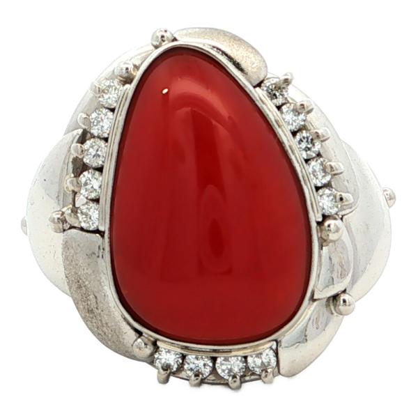 美品 0.785ct 血赤珊瑚 コーラル ダイヤモンド リング 指輪 Pt900-7.9g