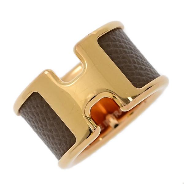 HERMES エルメス オランプ・Hロゴ レザー ゴールド リング・指輪 HERMES エルメス オランプ・Hロゴ レザー ゴールド リング・指輪