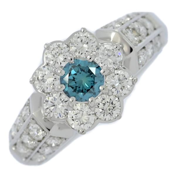 高級 ブルーダイヤモンド 計0.50ct Pt900 プラチナ ダイヤ リング 0.29ct/FD:0.83ct/フラワーモチーフ ブルーダイヤモンド