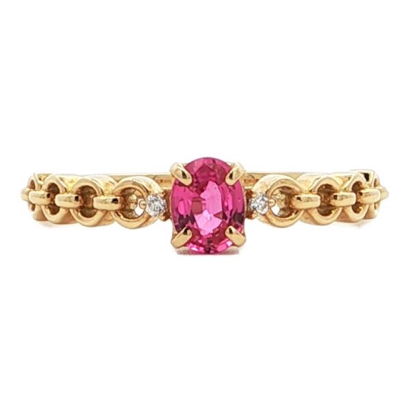 0.413ct 0.01ct 9月 ピンクサファイア ダイヤ リング 指輪 K18YG/750