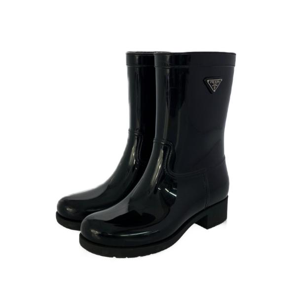 プラダ　黒　レインブーツ　サイズ38 PRADA プラダ トライアングルロゴレインブーツ 靴/3U5619/38