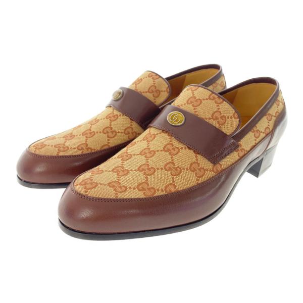 Gucci ブラウン キャンバス ローファー 中古・古着通販】GUCCI (グッチ) GGキャンバス シェリーライン