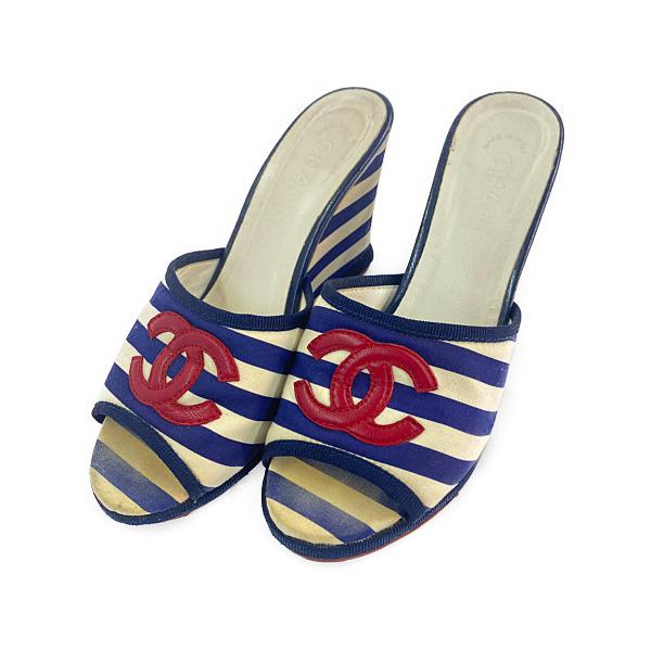 CHANEL（シャネル） ボーダーミュールサンダル靴/G27078/36/ブルー
