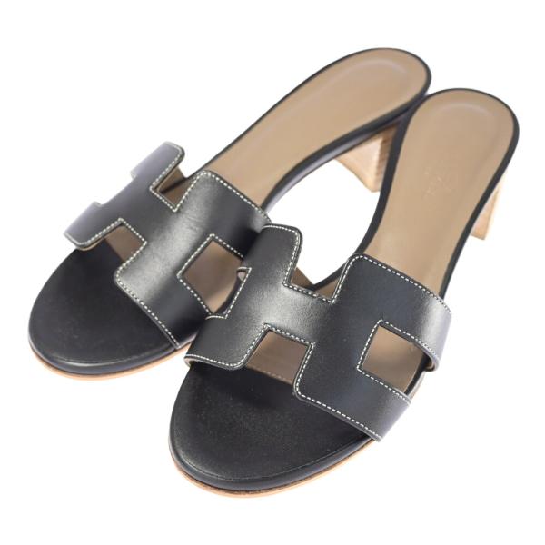 HERMES オアジス　39.5 HERMES エルメス オアジス・レザー サンダル 靴/35/ブラック