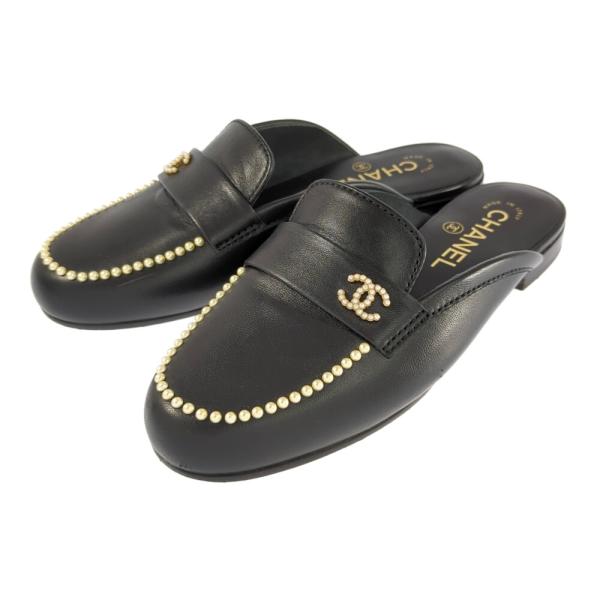 【美品】シャネル　ココマーク　サンダル　ローファー　倉　ブラック　レザー CHANEL◇サンダル/39/ブラック/レザー/G39918/ココマーク