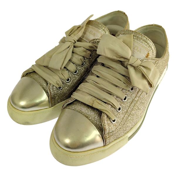 PRADA プラダ グリッター スニーカー靴 36.5 ゴールド /b260619/618072