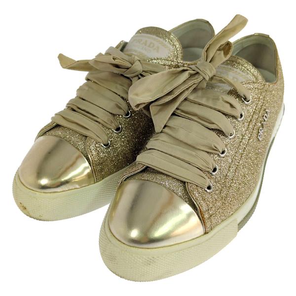 PRADA プラダ グリッター スニーカー靴 36 ゴールド /b260619/618073