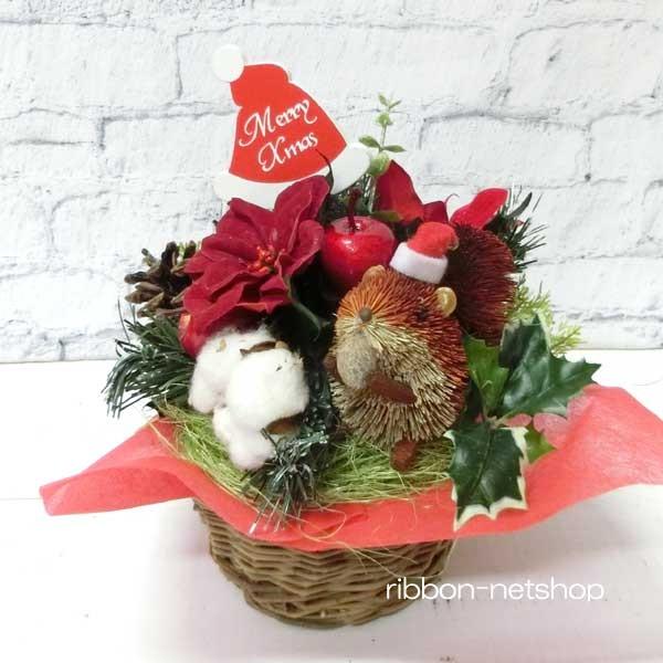 送料無料 造花アレンジ クリスマスハット リスのマスコット付きシルクフラワーアレンジメント Fl Ch 499 Fl Ch 499 リボンネットショップ 通販 Yahoo ショッピング