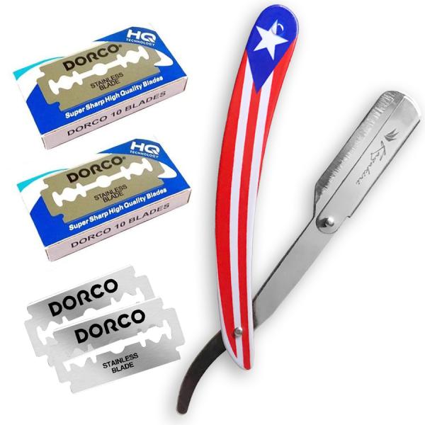 プロ理容師が監修 カミソリ メンズ 替刃40刃付き Kazakiri USAストライプ 本格深剃り シェーバー ストレートレザー 剃刀 I字剃刀