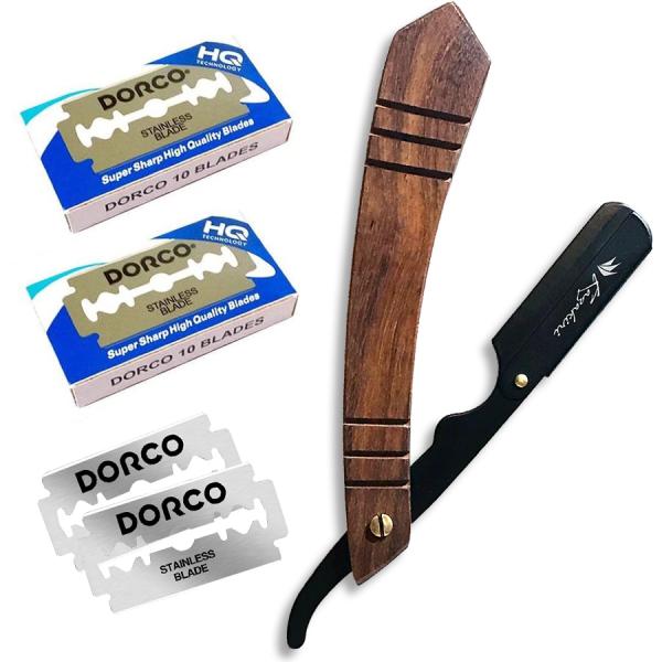 プロ理容師監修 カミソリ メンズ 替刃40刃付き Kazakiri ダンガルウッド 本格深剃り シェーバー ストレートレザー 剃刀 I字剃刀