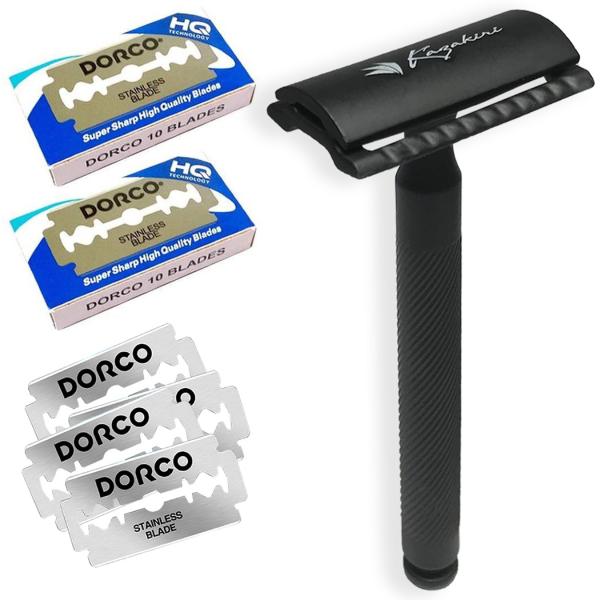 感動深剃り Kazakiri W Nero カミソリ 替刃20枚付き 顔そり 髭剃り 眉剃り ヒゲソリ メンズ シェーバー ストレートレザー 剃刀 かみそり 一枚刃 本格深剃り