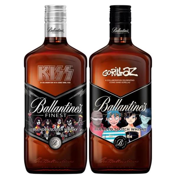 セット2 限定ボトル バランタイン ファイネスト アーティストボトル 40度 700ml×2本 (KISSラベル1本+Gorillazラベル1本) 箱なし ウイスキー スコッチ