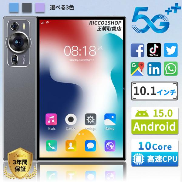 タブレット PC 本体 Android15 大画面 10インチ 12GB+256GB テレワーク 2560*1600 ネット授業 動画視聴 Bluetooth GPS 軽量 在宅勤務 ネット授業 simフリー