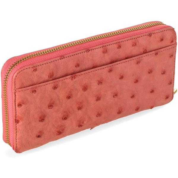 豪華 日本製 南アフリカ有名タンナー染色 オーストリッチ 長財布 ダチョウ革 大容量 ラウンドファスナー財布 本革 ピンク 激安人気新品大特価