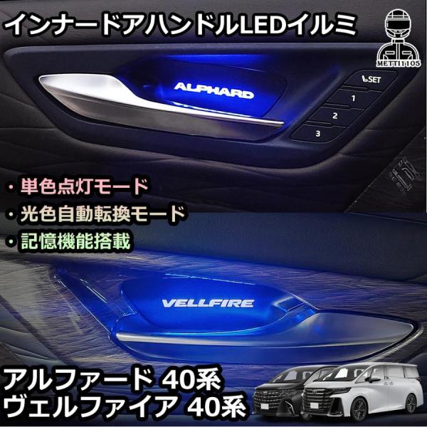 40系 アルファード ヴェルファイア インナードアハンドル LEDイルミ 8色発光 オーロラモード 記憶機能搭載 内装 パーツ 上質な車内空間に トヨタ