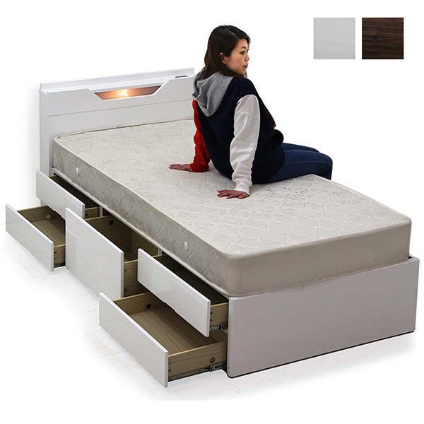 珍しい チェストベッド 大容量 おしゃれ 白 収納付き マットレス付き シングル フレーム マットレスセット カラー ホワイト Venouziou Gr