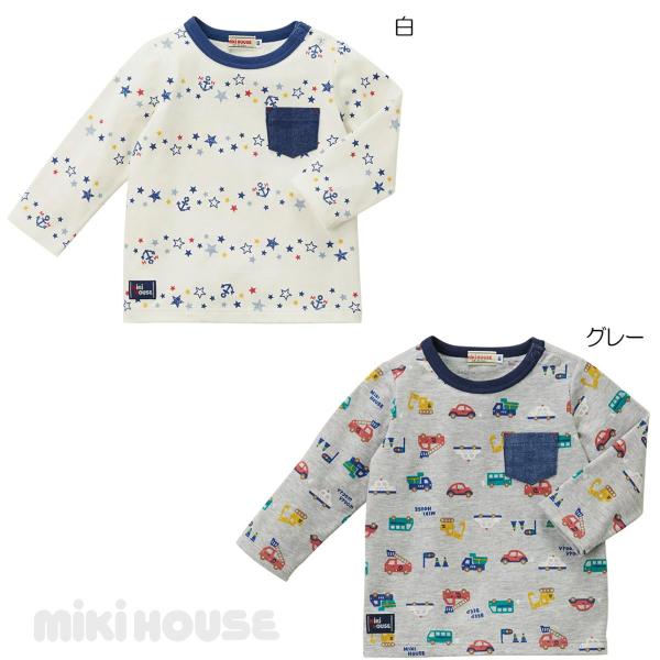セール30%OFF！ミキハウス プリント総柄 天竺長袖Tシャツ(80cm-130cm