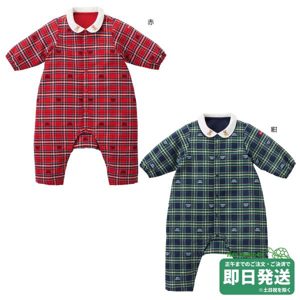 ミキハウス☆新品☆80☆ベア刺繍☆カバーオール☆赤チェック MIKI HOUSE（ミキハウス）の「ミキハウスチェックベアカバーオール